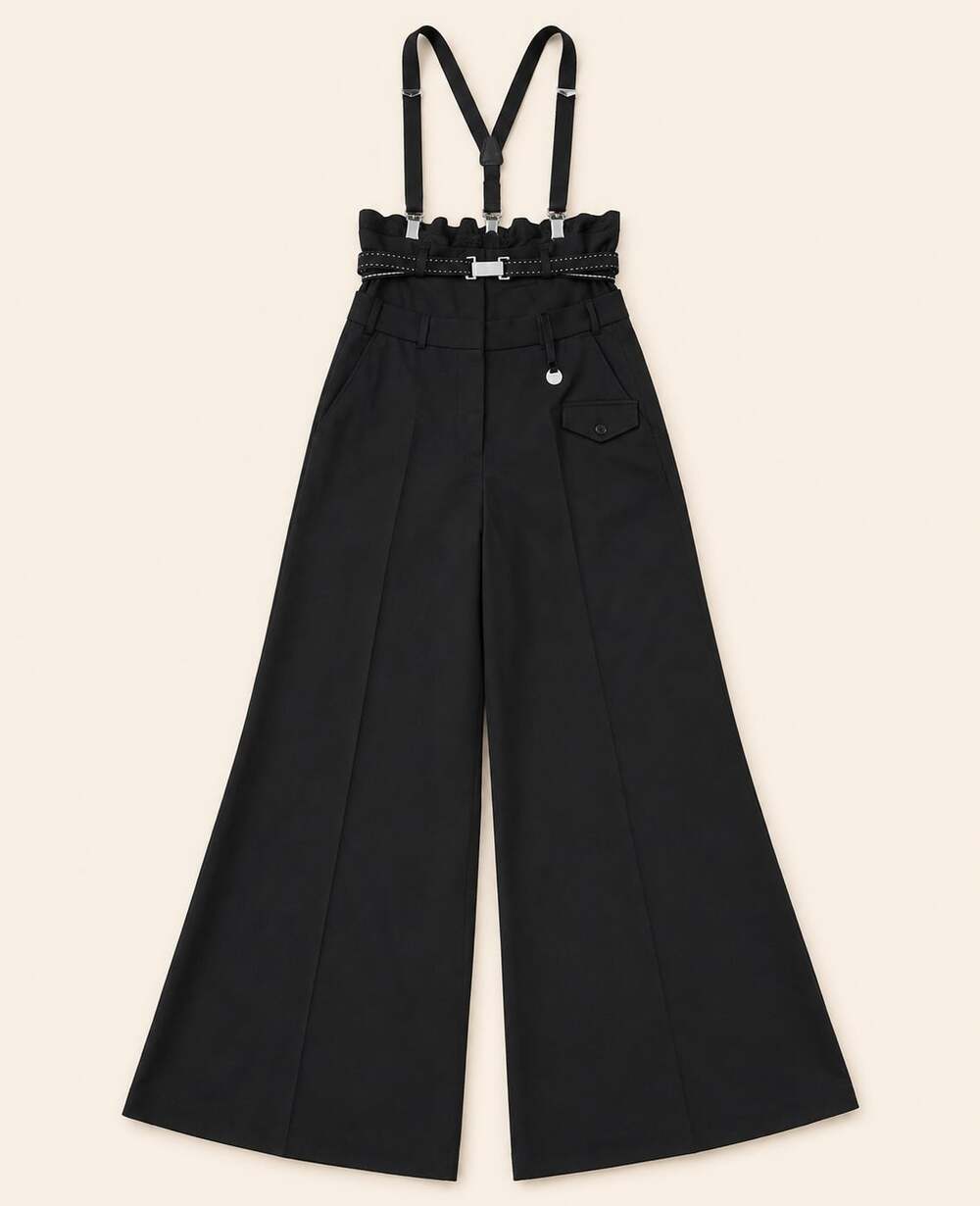 Marithe + Francois Girbaud Vintage Avant Garde Wide Leg Suspender Wool Pants XS